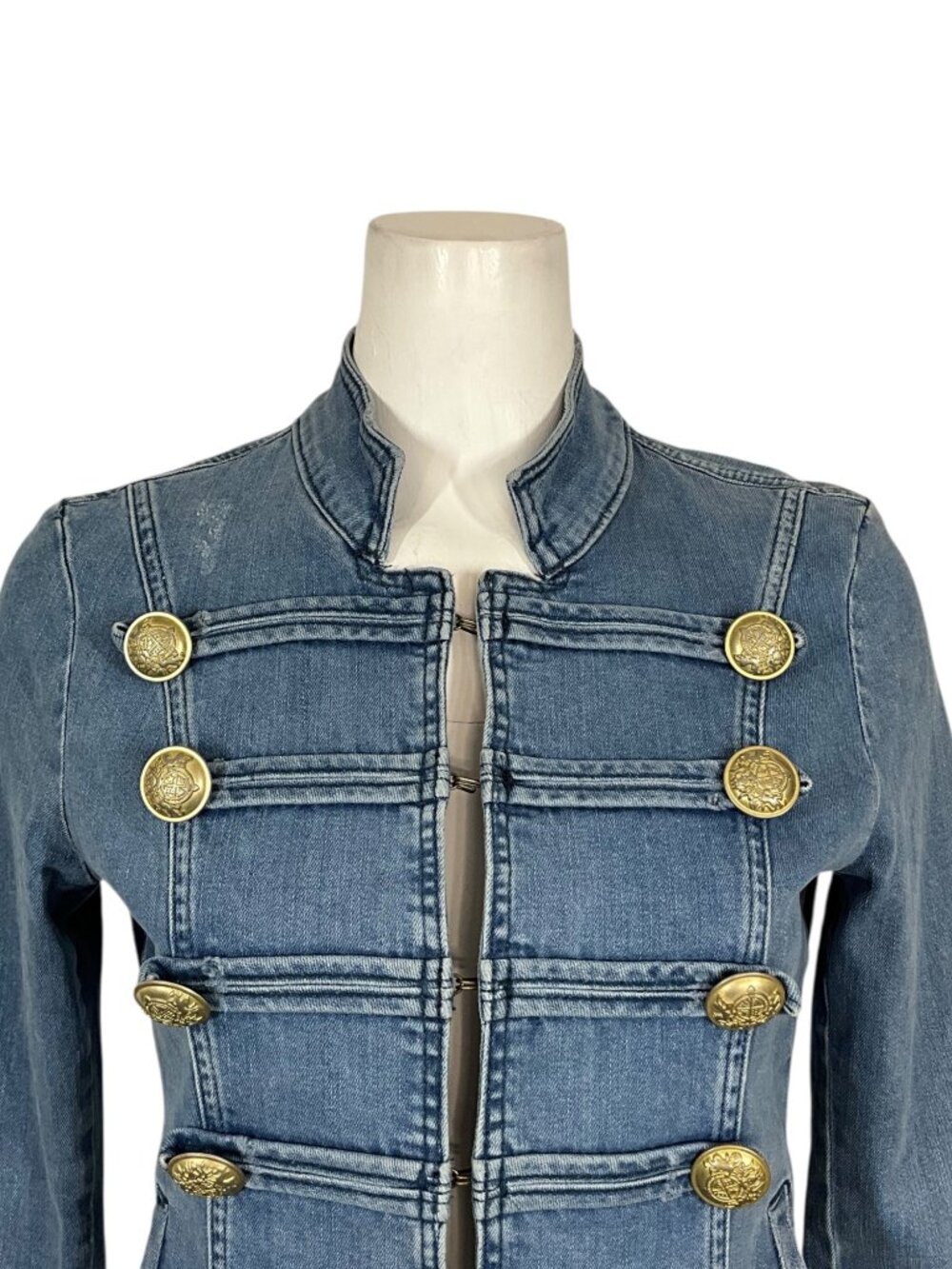 Free People Fitted Military Denim Jacket S Blue Cropped - Picture 12 of 16